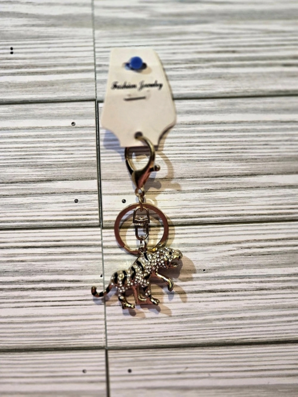 Gold & Silver Rhinestone Tiger Keychain - Picture 1 of 1